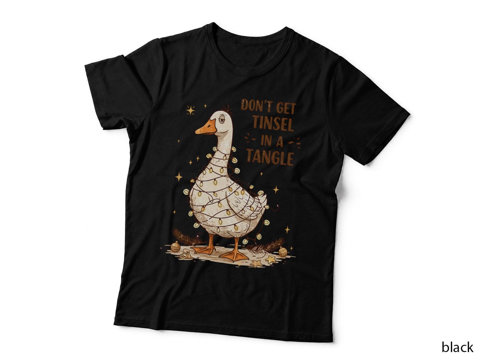 Don't Get Tinsel in a Tangle Heartbeat T-Shirt, Goose Tangled in Christmas