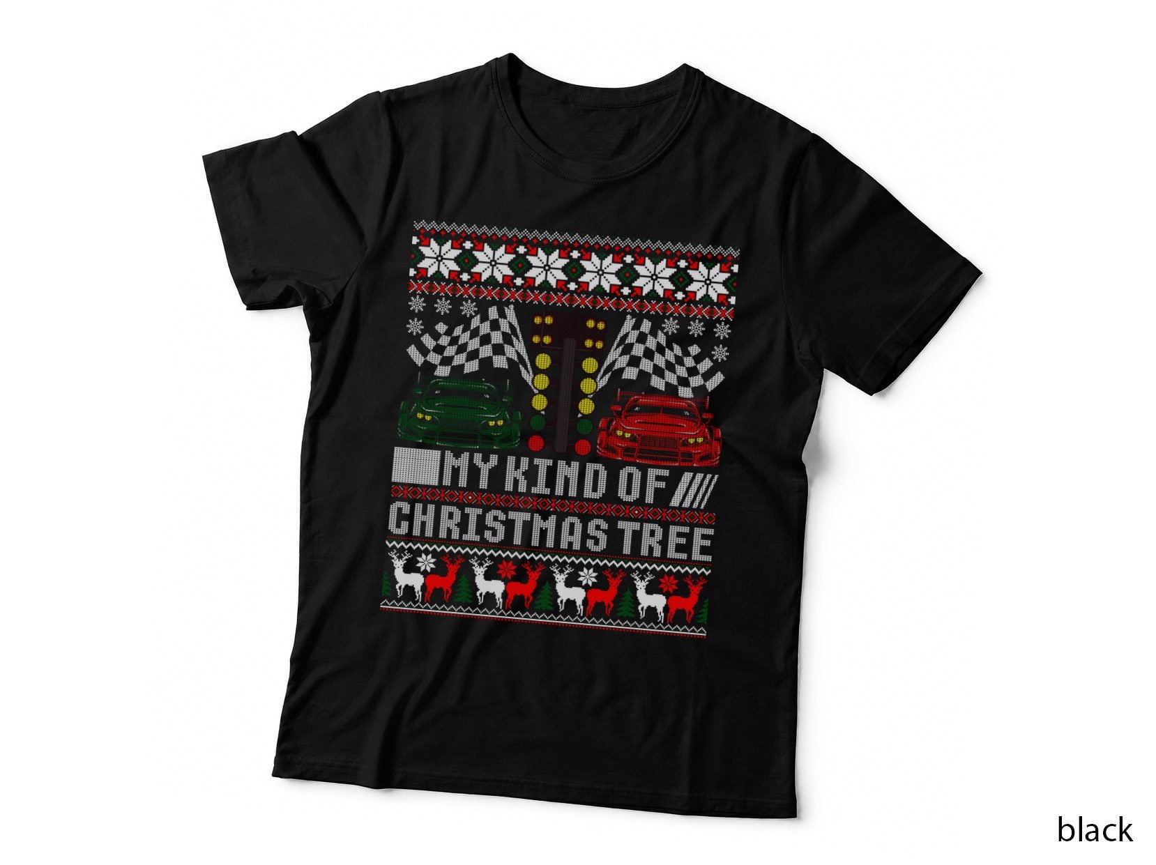 Drag Racing Christmas Tree Race Car Ugly, Holiday Gift, Dragster Fan T-Shirt