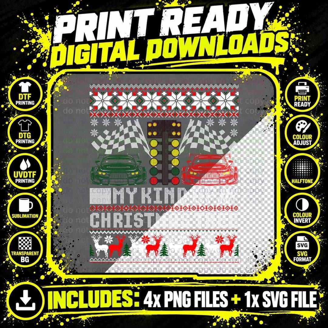 Drag Racing Christmas Tree Race Car Ugly, Holiday Gift Png SVG Digital Bundle