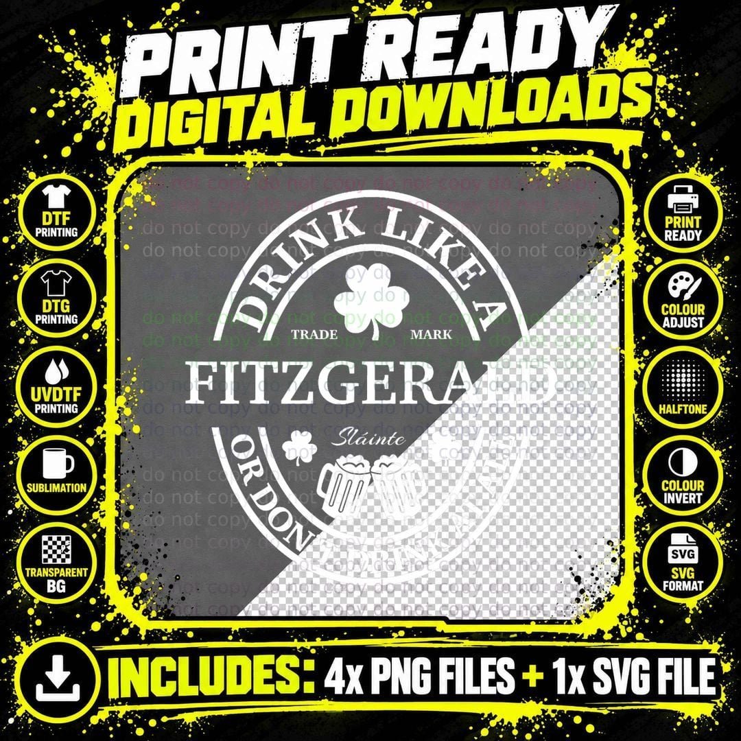 Drink Like a Fitzgerald Shamrock St Patricks Day Png SVG Digital Bundle