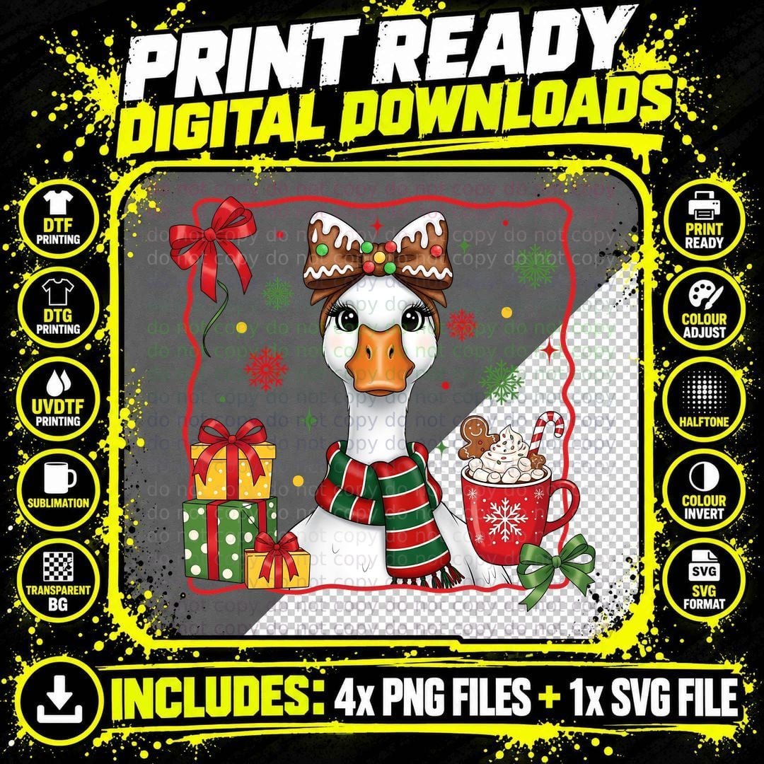 Duck Gingerbread Bow Christmas T-Shirt Png SVG Digital Bundle