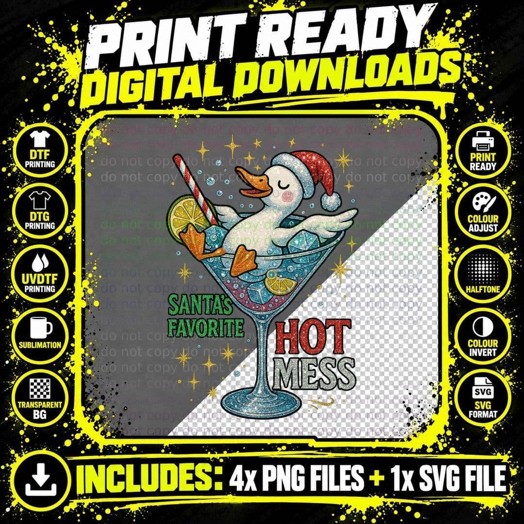 Duck Santa Hat Drink Christmas T-Shirt Png SVG Digital Bundle