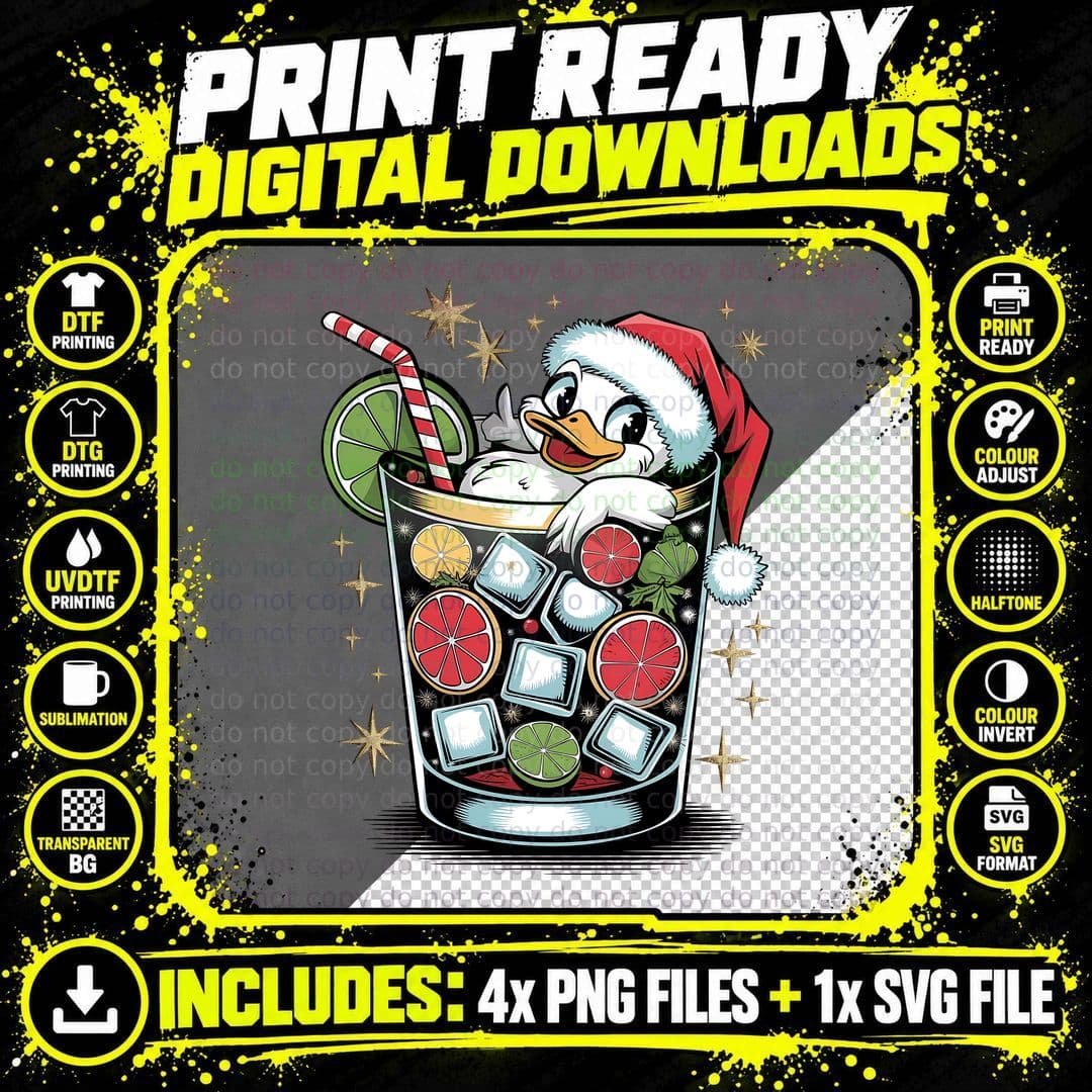Duck in Festive Cocktail Glass Christmas T-Shirt Png SVG Digital Bundle
