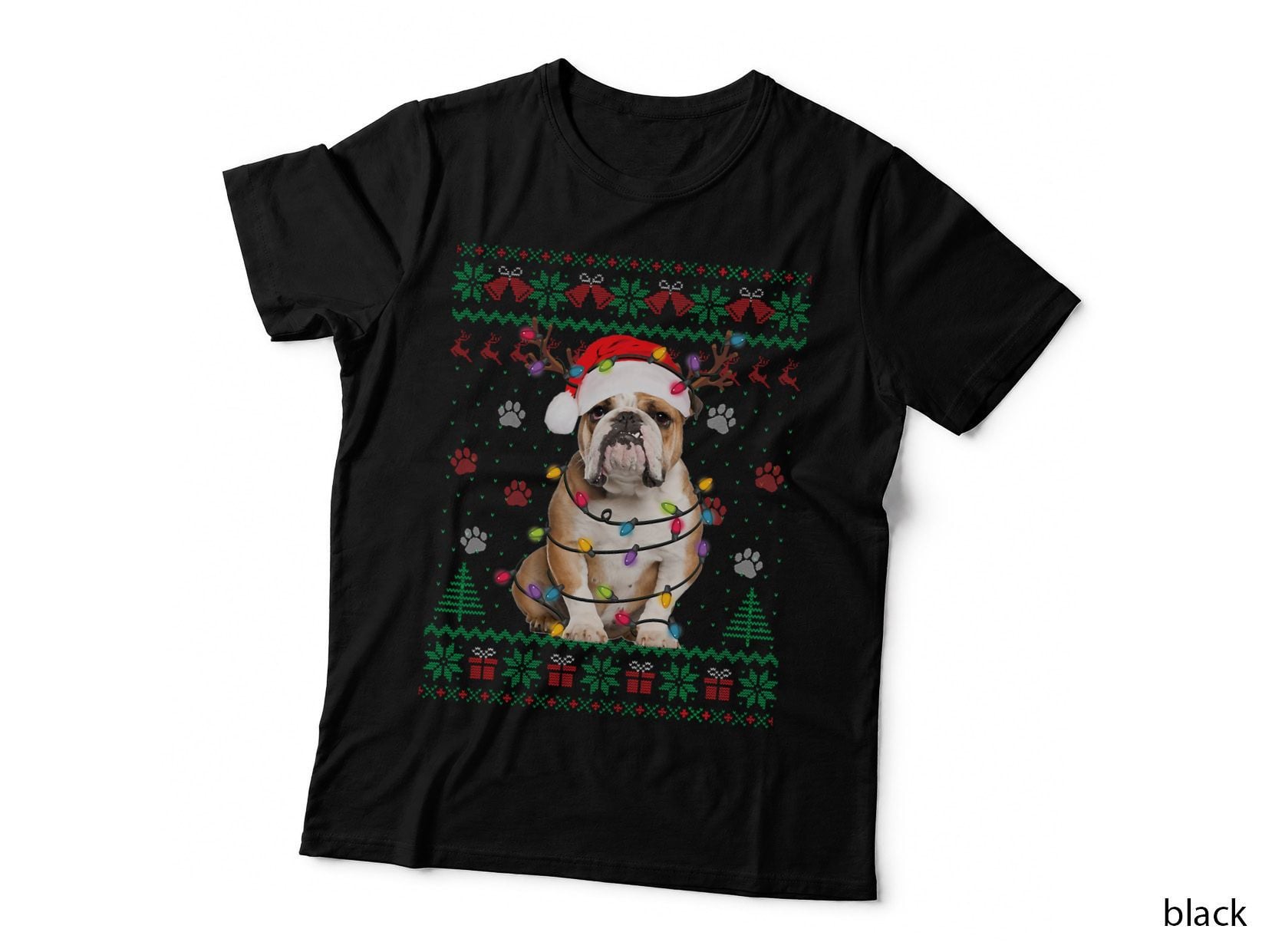 English Bulldog Christmas Lights Santa Dog Lover Ugly Sweate T-Shirt