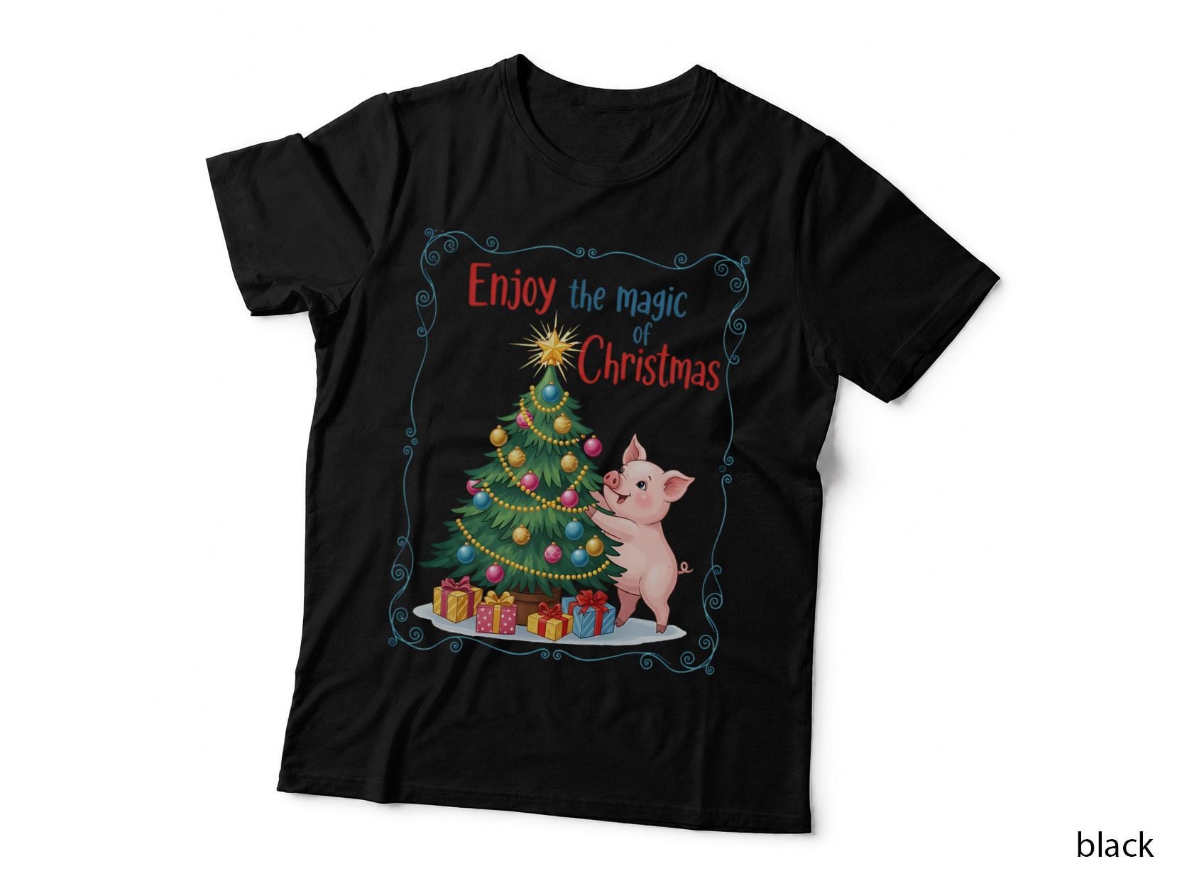 Enjoy the Magic of Christmas Heartbeat T-Shirt, Pig Decorating Christmas Tree