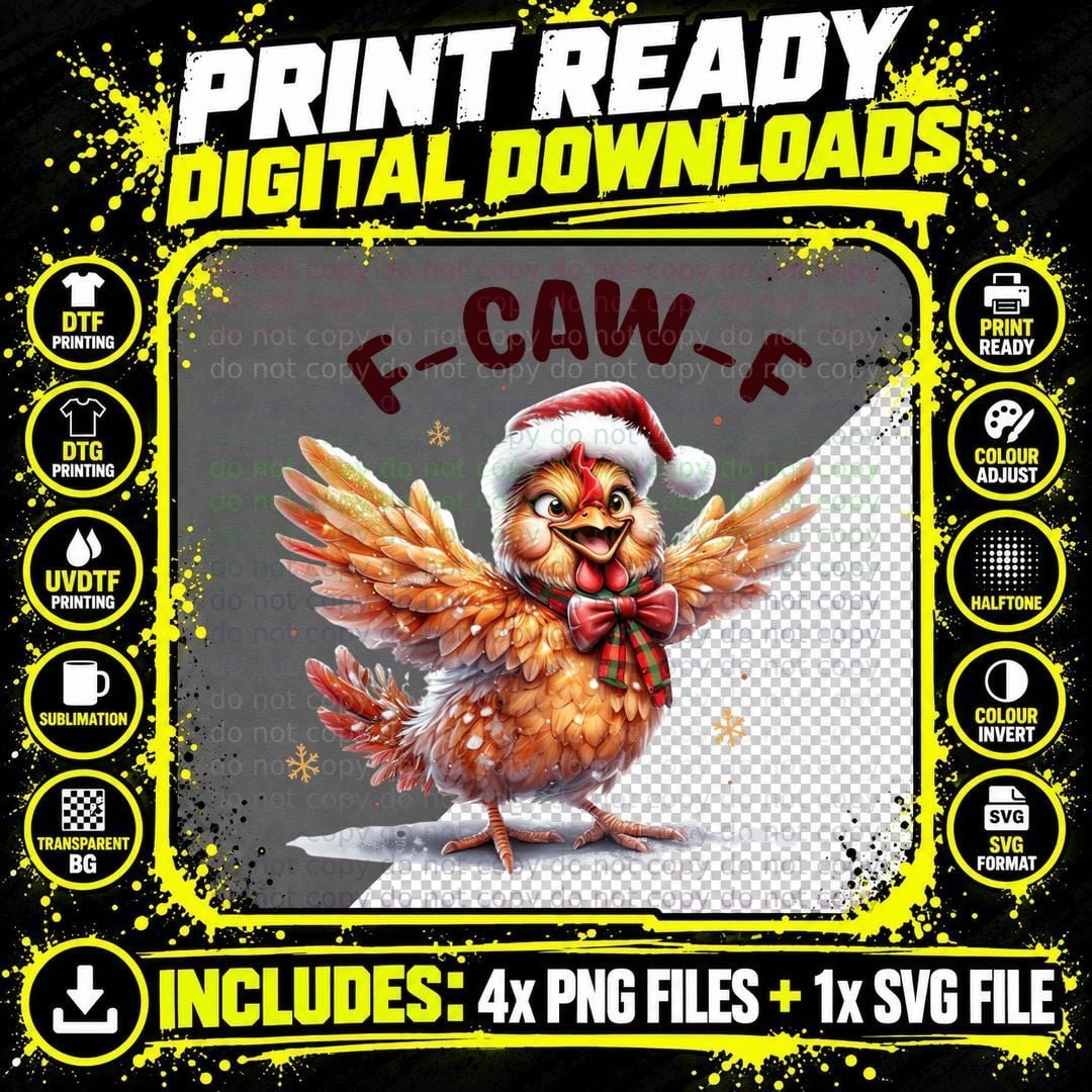 F-Caw-F Christmas T-Shirt, Funny Xmas Tee Png SVG Digital Bundle