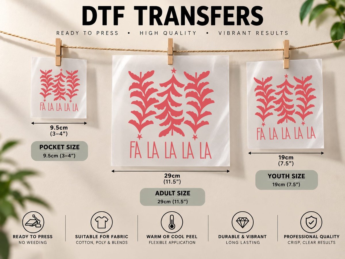 Fa La La La La Boho Floral Quote, Festive Christmas Trees DTF Transfer Iron On