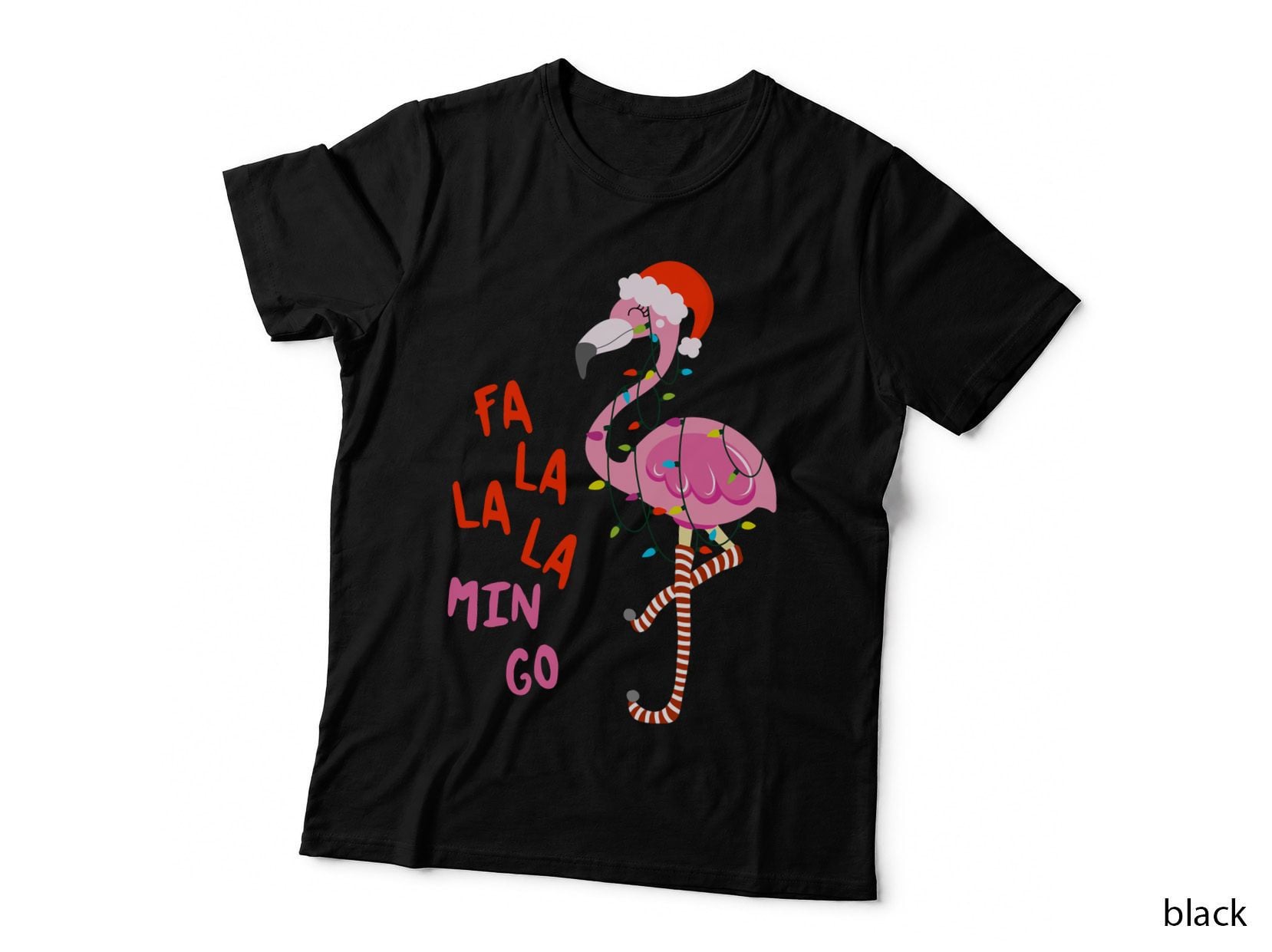 Fa La La Mingo Flamingo Christmas Tree Lights Tropical Xmas T-Shirt