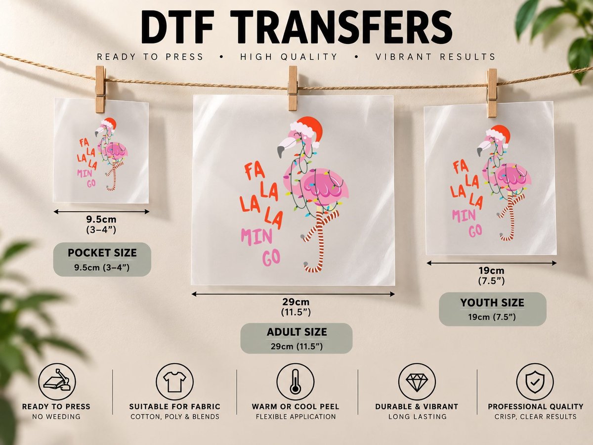 Fa La La Mingo Flamingo Christmas Tree Lights Tropical Xmas DTF Transfer Iron On
