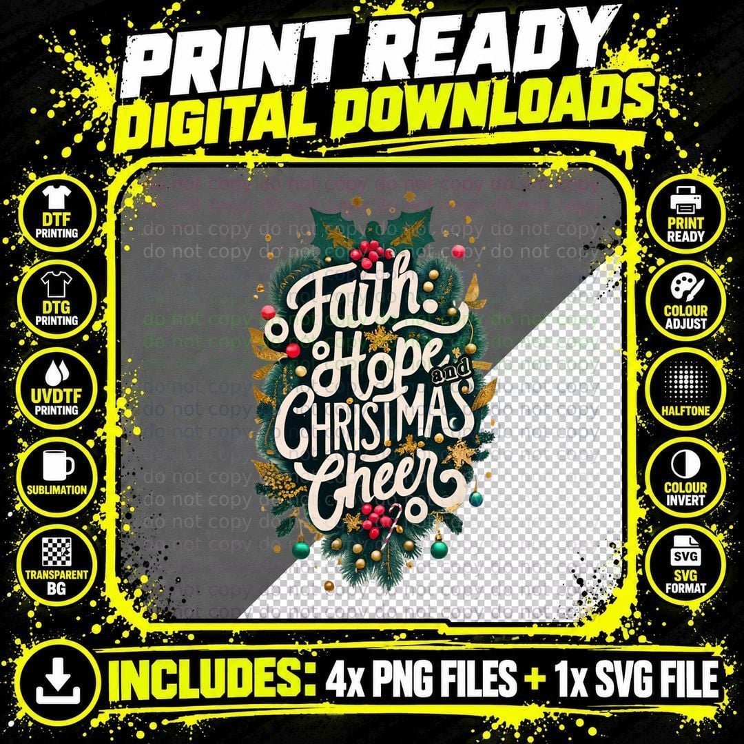 Faith Hope and Christmas Cheer T-Shirt Png SVG Digital Bundle