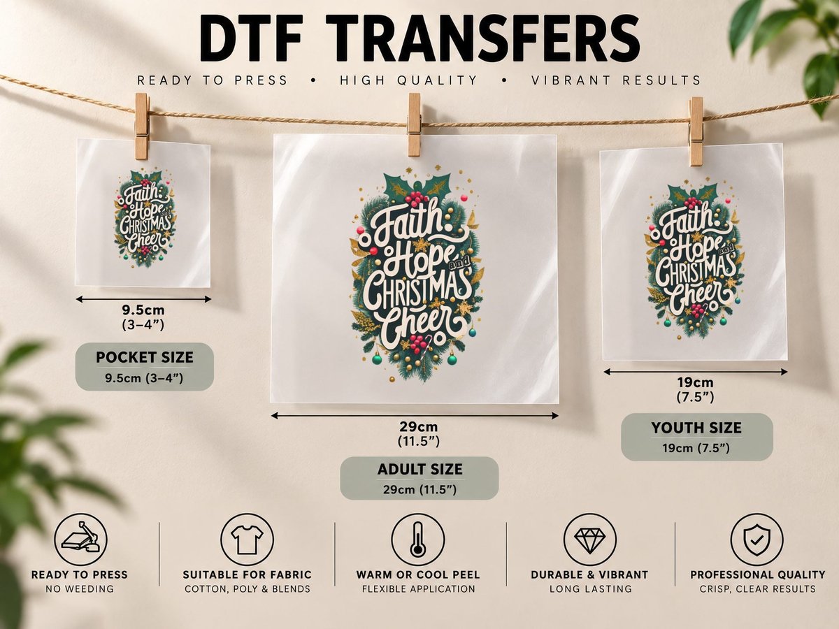 Faith Hope and Christmas Cheer DTF Transfer Iron On
