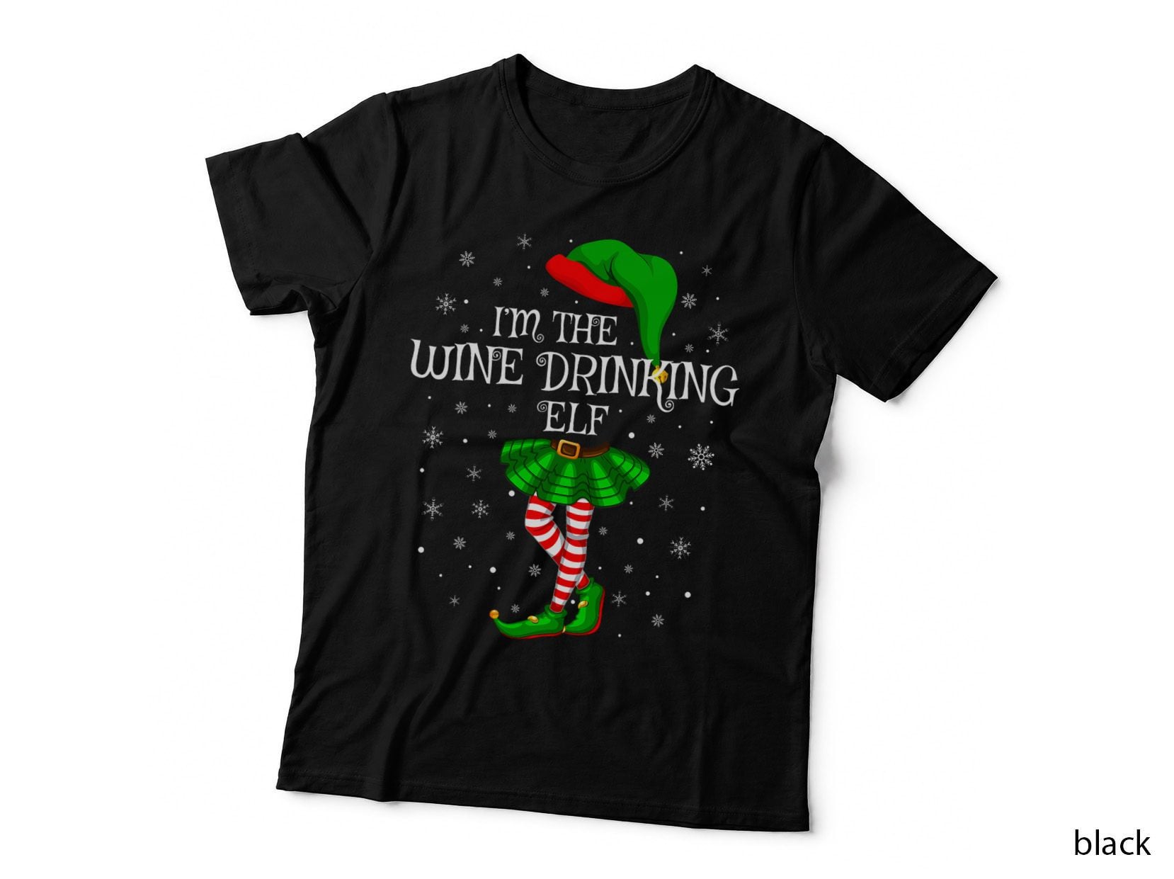 Family Matching Women Girls the Wine Drinking Elf Christmas T-Shirt