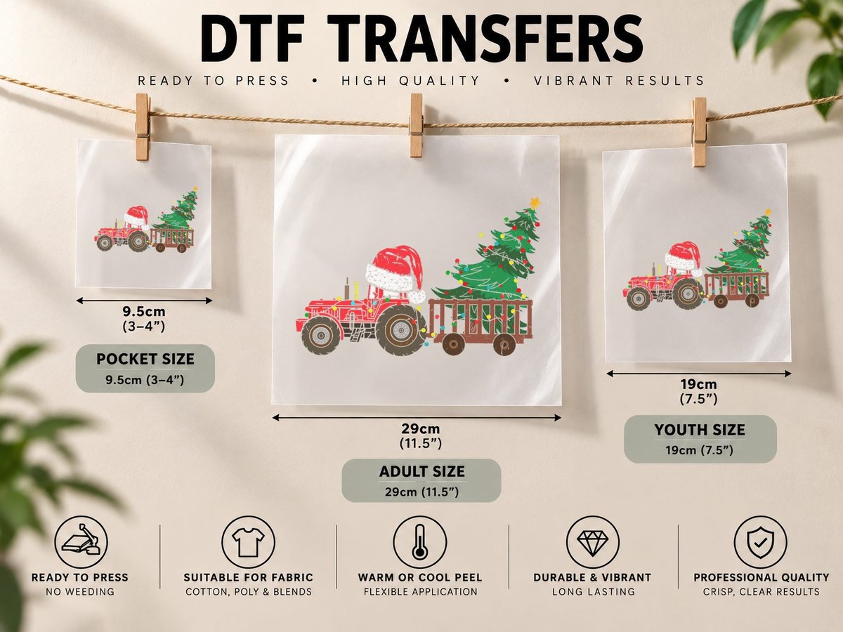 Farm Tractor with Santa Hat Tree Funny Farmer Christmas DTF Transfer Iron On