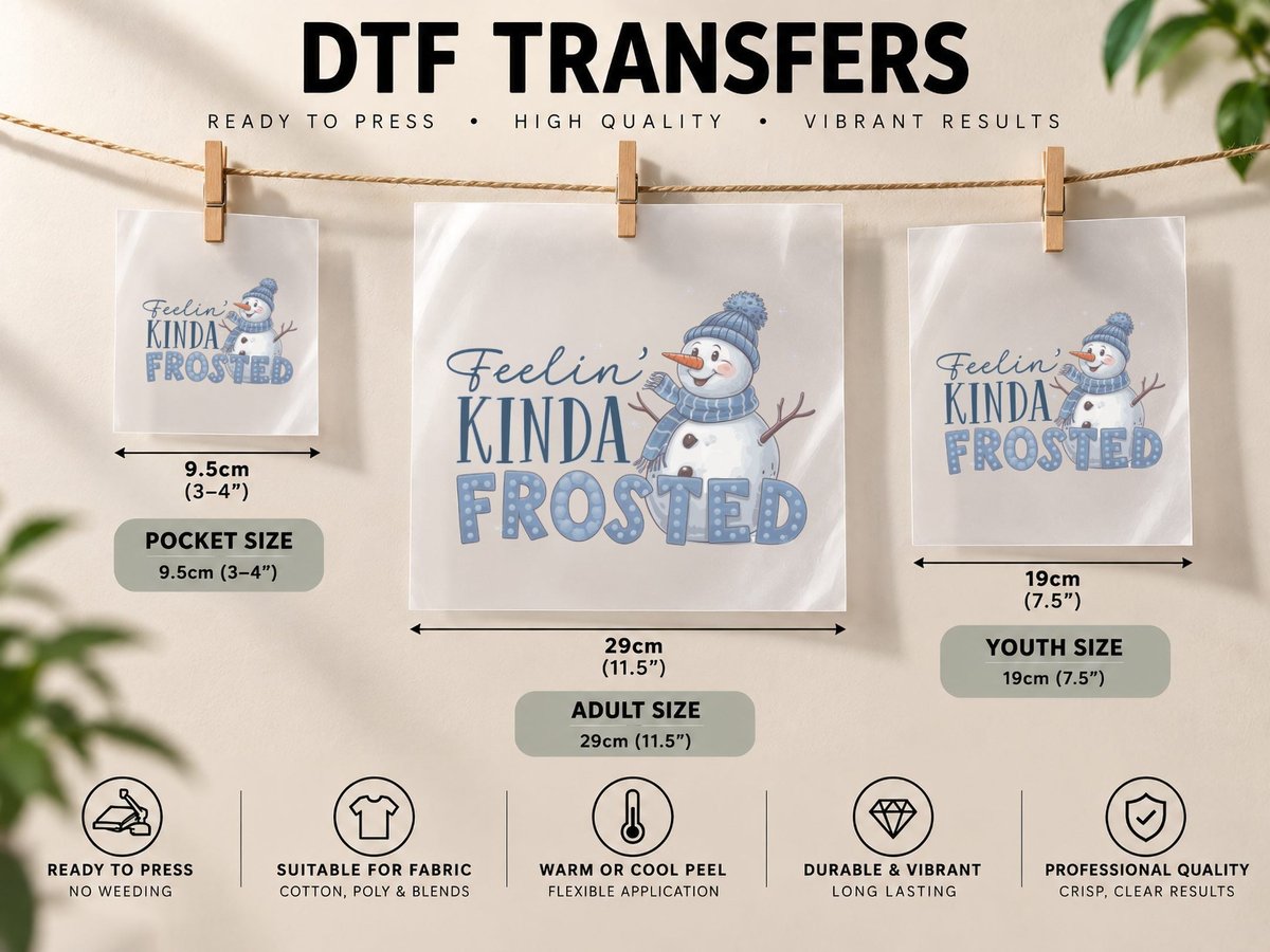 Feelin' Kinda Frosted Winter, Snowman in Winter Attire DTF Transfer Iron On