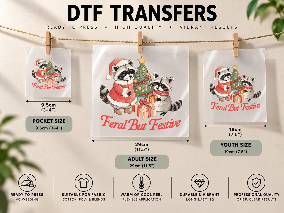 Feral but Festive Christmas, Funny Xmas, Holiday Gift DTF Transfer Iron On
