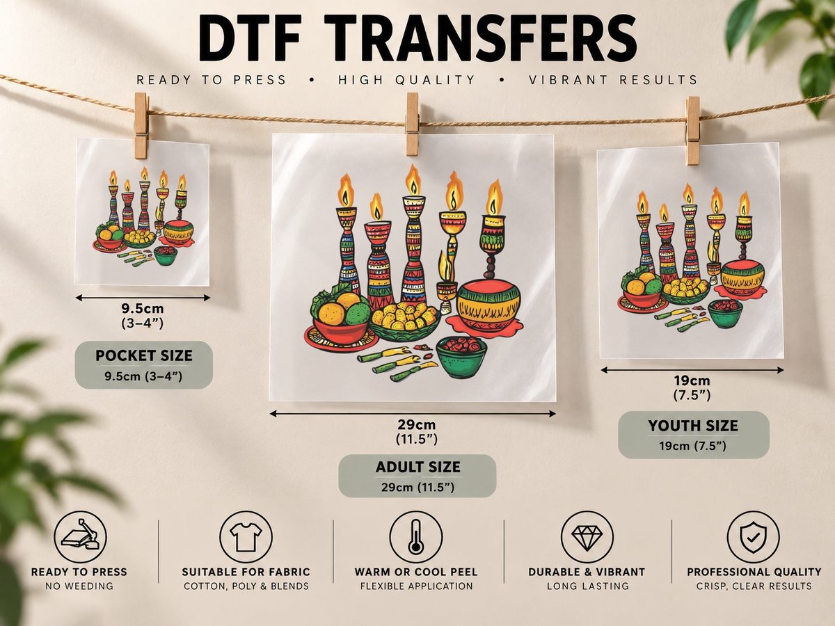 Festive Candles with Food Kwanzaa, Kwanzaa Graphic DTF Transfer Iron On