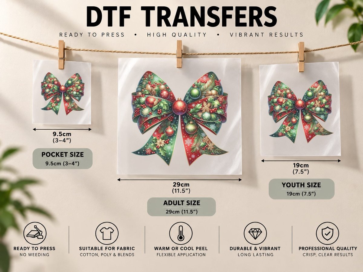 Festive Christmas Bow with Ornaments Highland Cow DTF Transfer Iron On