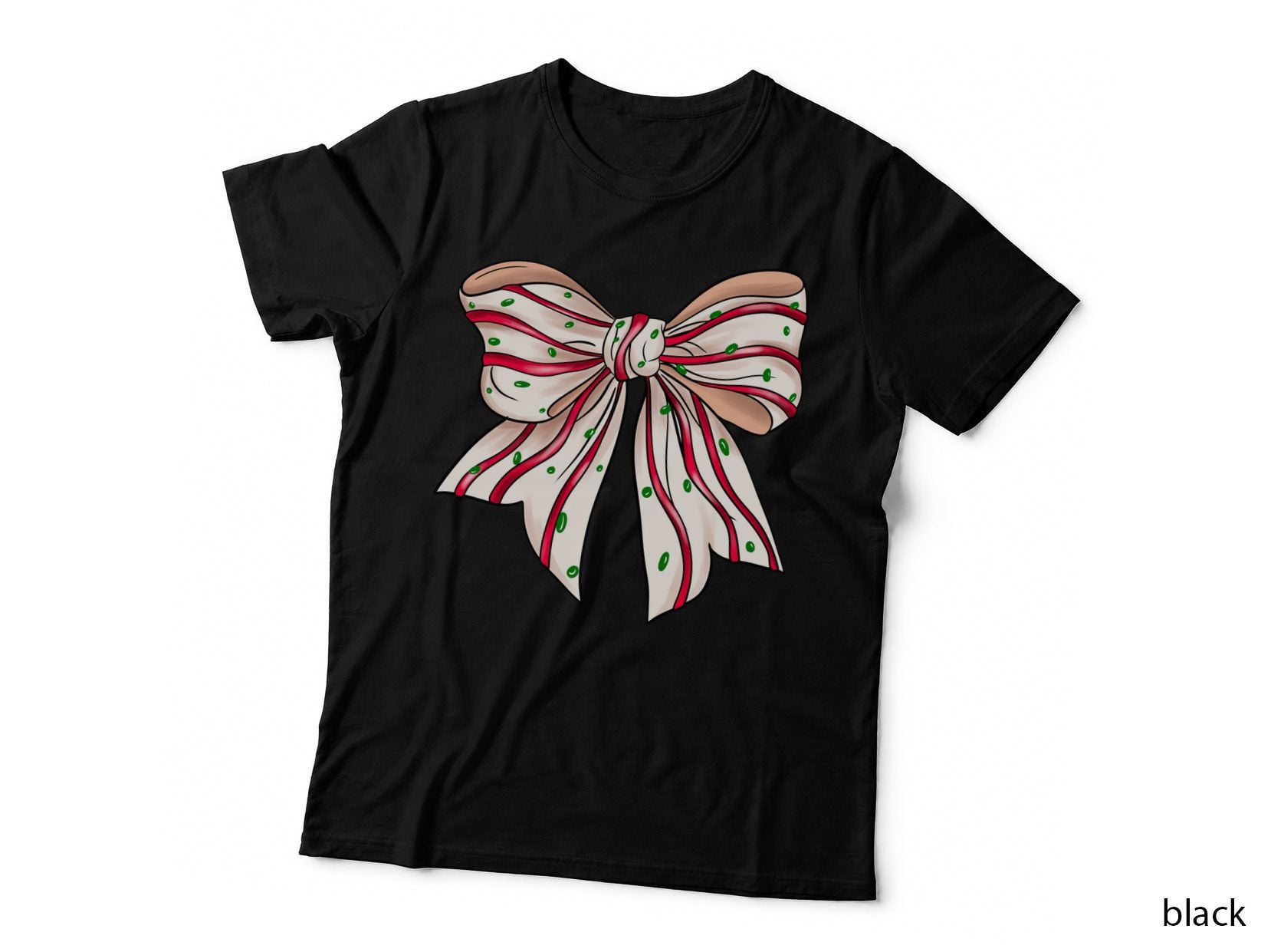 Festive Christmas Bow with Red Stripes Christmas Coquette T-Shirt