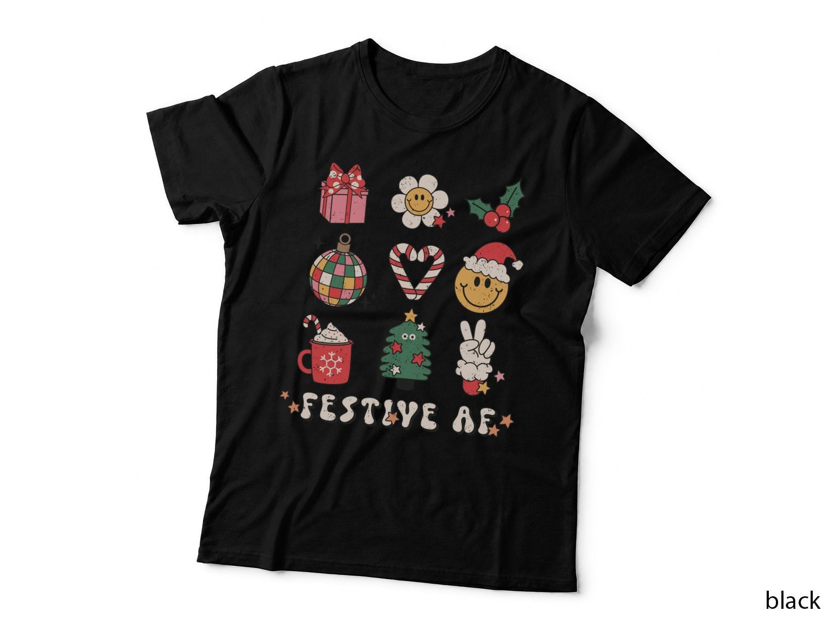 Festive Christmas Bow with Red Stripes Christmas T-Shirt, Christmas Graphic Tee