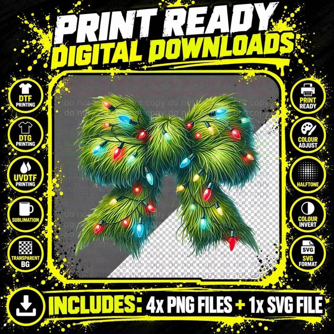 Festive Christmas Lights on Greenery Christmas Coquette Png SVG Digital Bundle