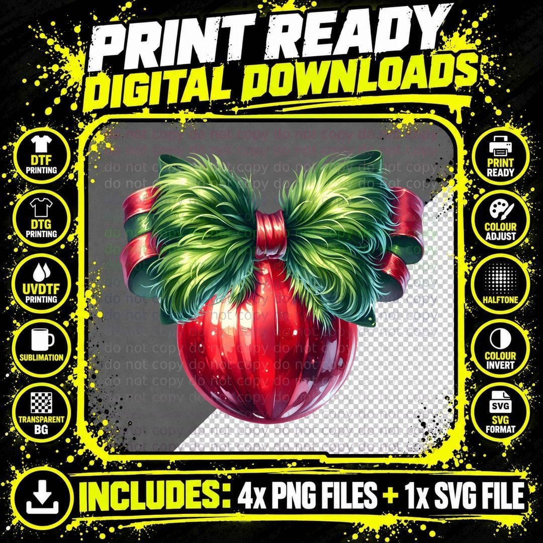 Festive Christmas Ornament with Greenery Christmas Png SVG Digital Bundle