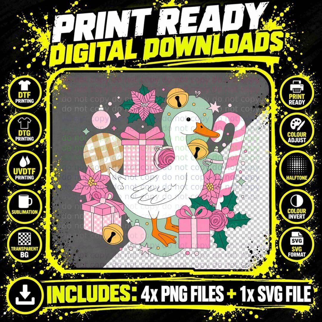 Festive Duck with Presents and Candy Canes Funny Goose Png SVG Digital Bundle