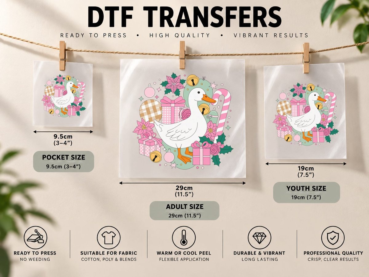 Festive Duck with Presents and Candy Canes Funny Goose DTF Transfer Iron On