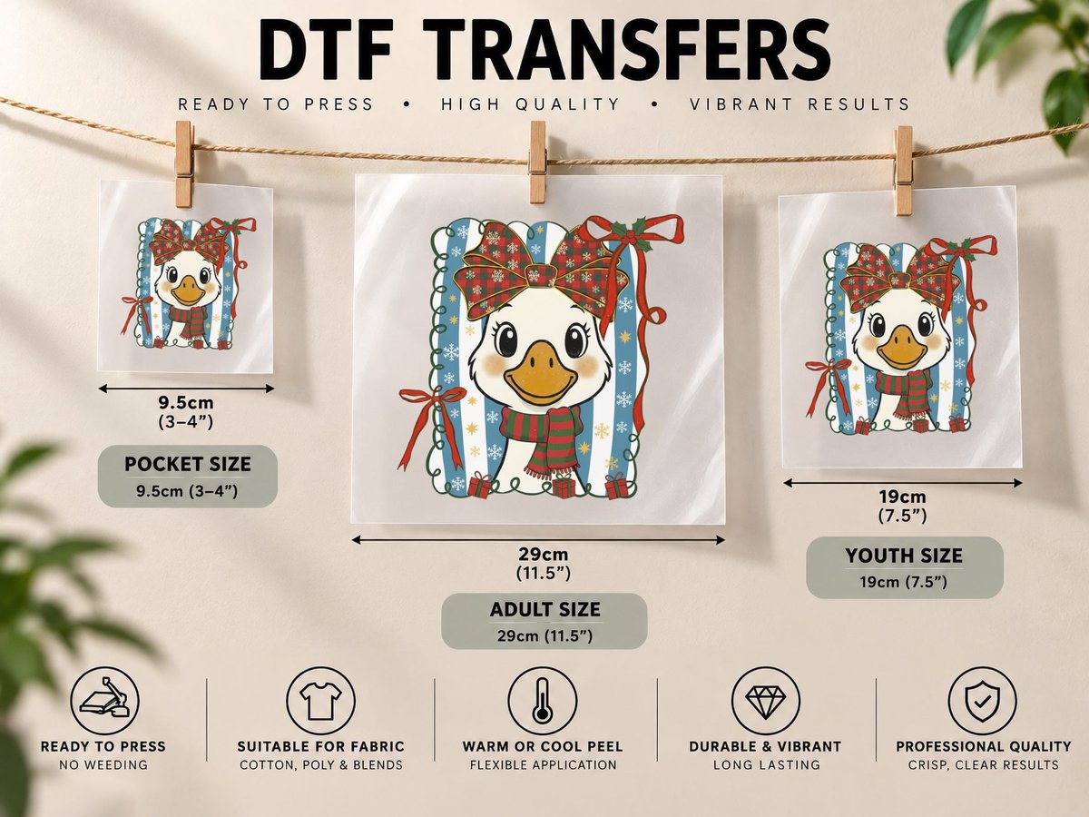 Festive Duck with Scarf and Bow Funny Goose DTF Transfer Iron On