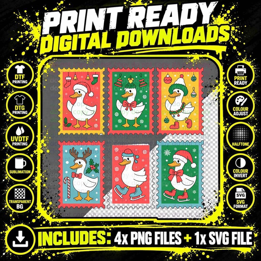 Festive Ducks in Christmas Costumes Funny Goose T-Shirt Png SVG Digital Bundle