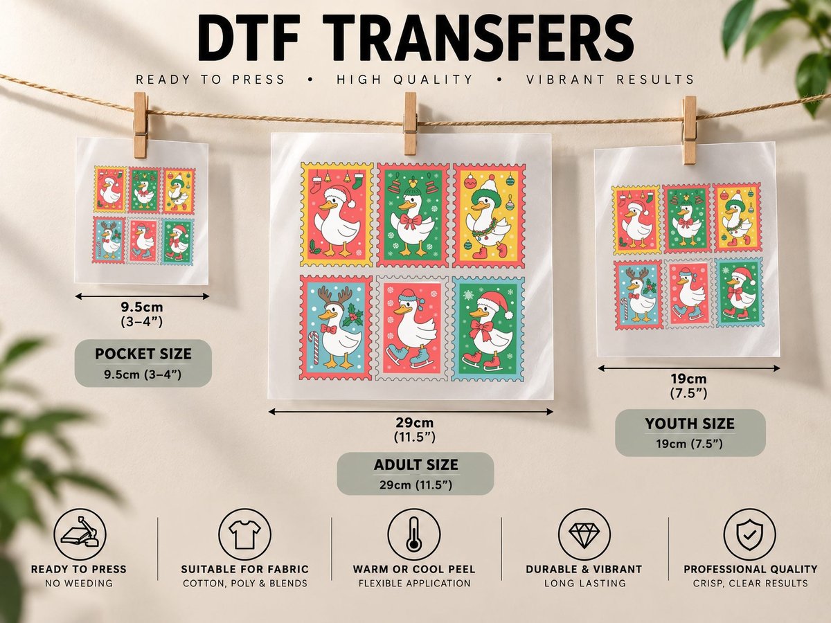Festive Ducks in Christmas Costumes Funny Goose DTF Transfer Iron On