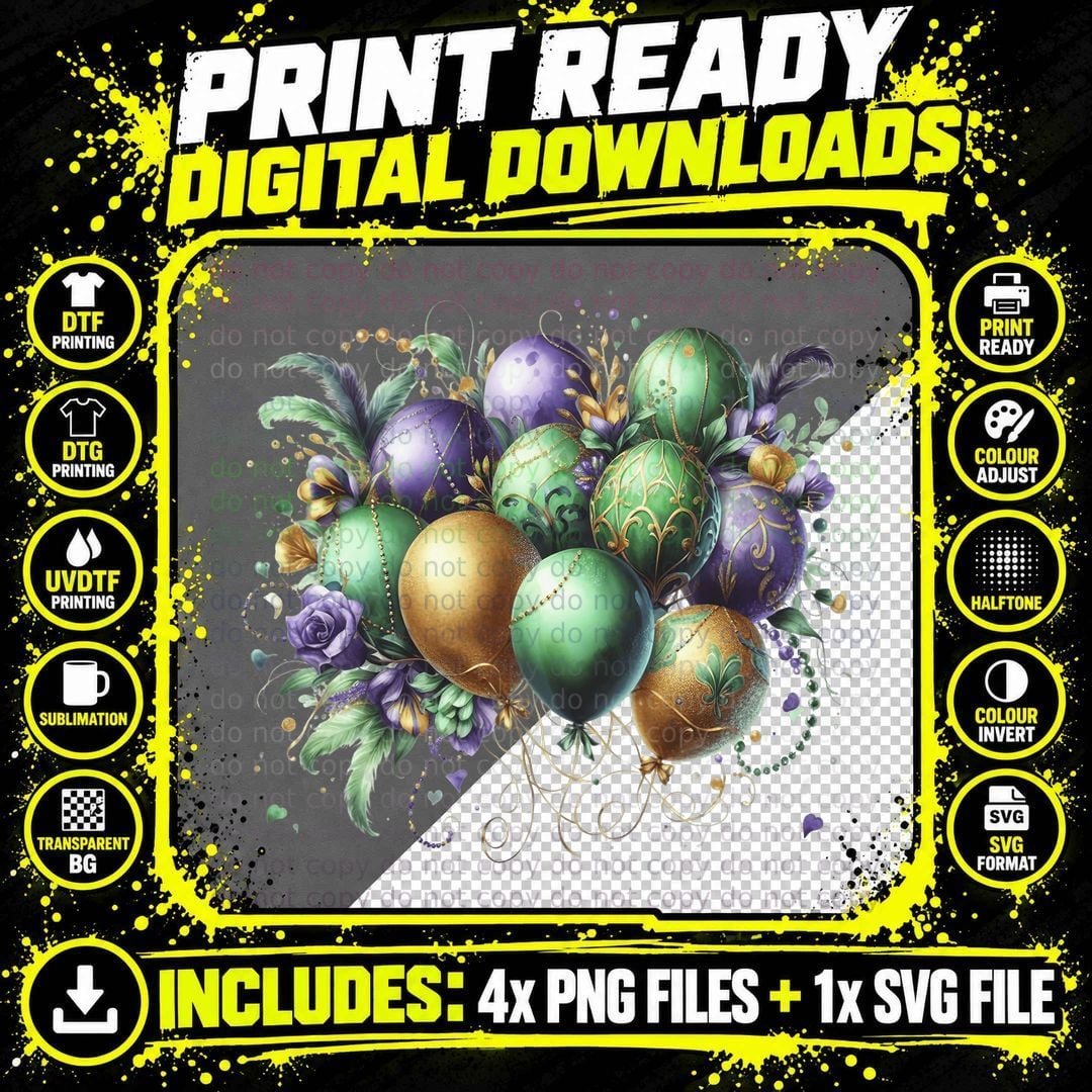 Festive Eggs with Floral Decorations Mardi Gras T-Shirt Png SVG Digital Bundle