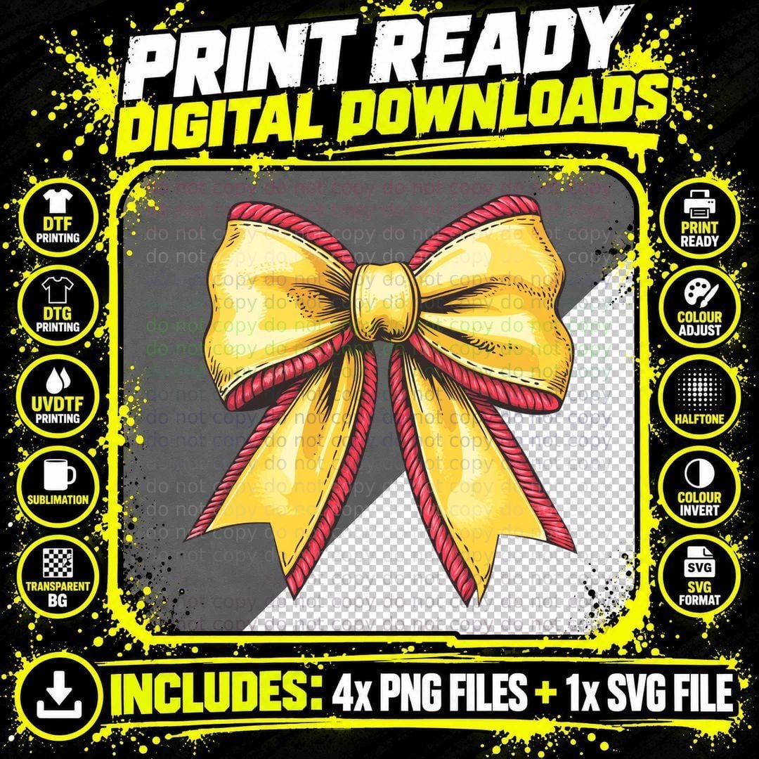 Festive Gold Ribbon Bow Softball T-Shirt Png SVG Digital Bundle