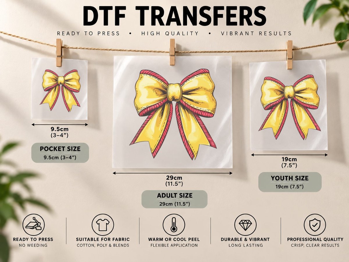 Festive Gold Ribbon Bow Softball, Softball Graphic DTF Transfer Iron On