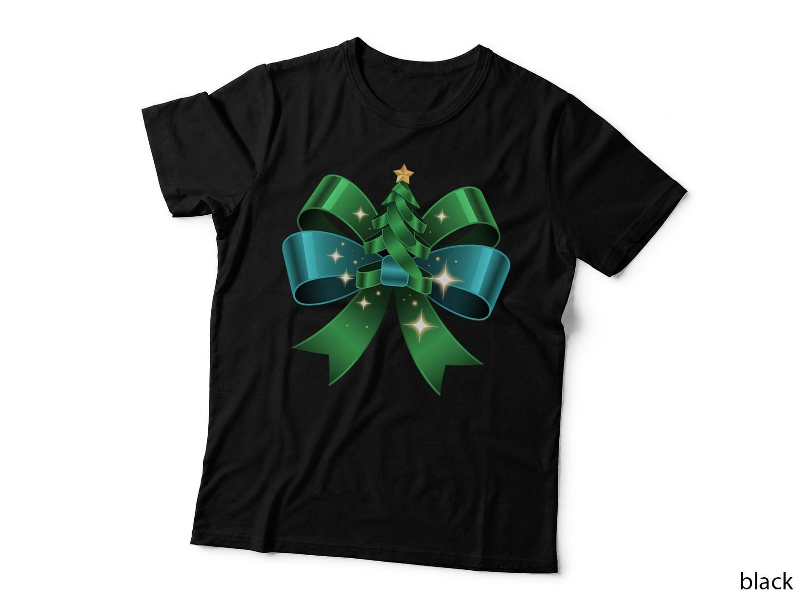 Festive Green Bow with Sparkles Christmas Coquette T-Shirt