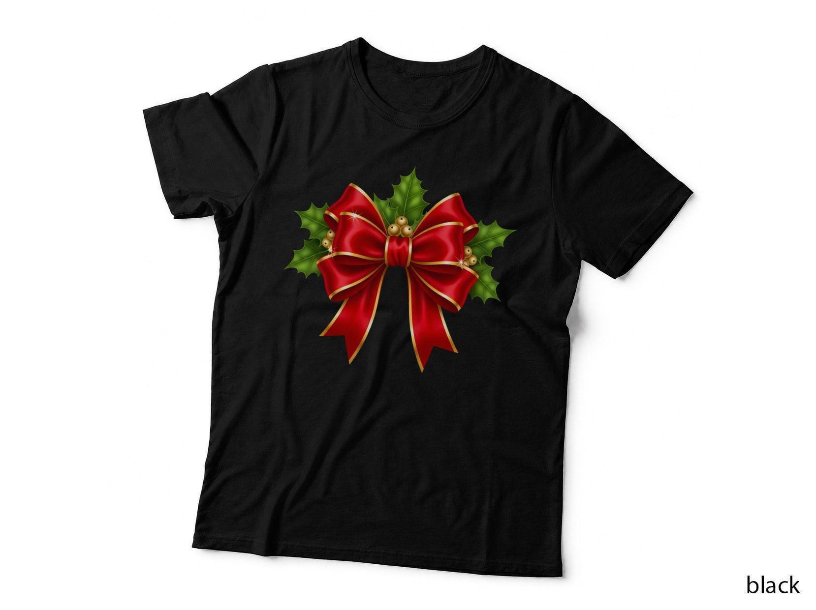 Festive Red Bow with Holly Leaves Christmas Coquette Design T-Shirt