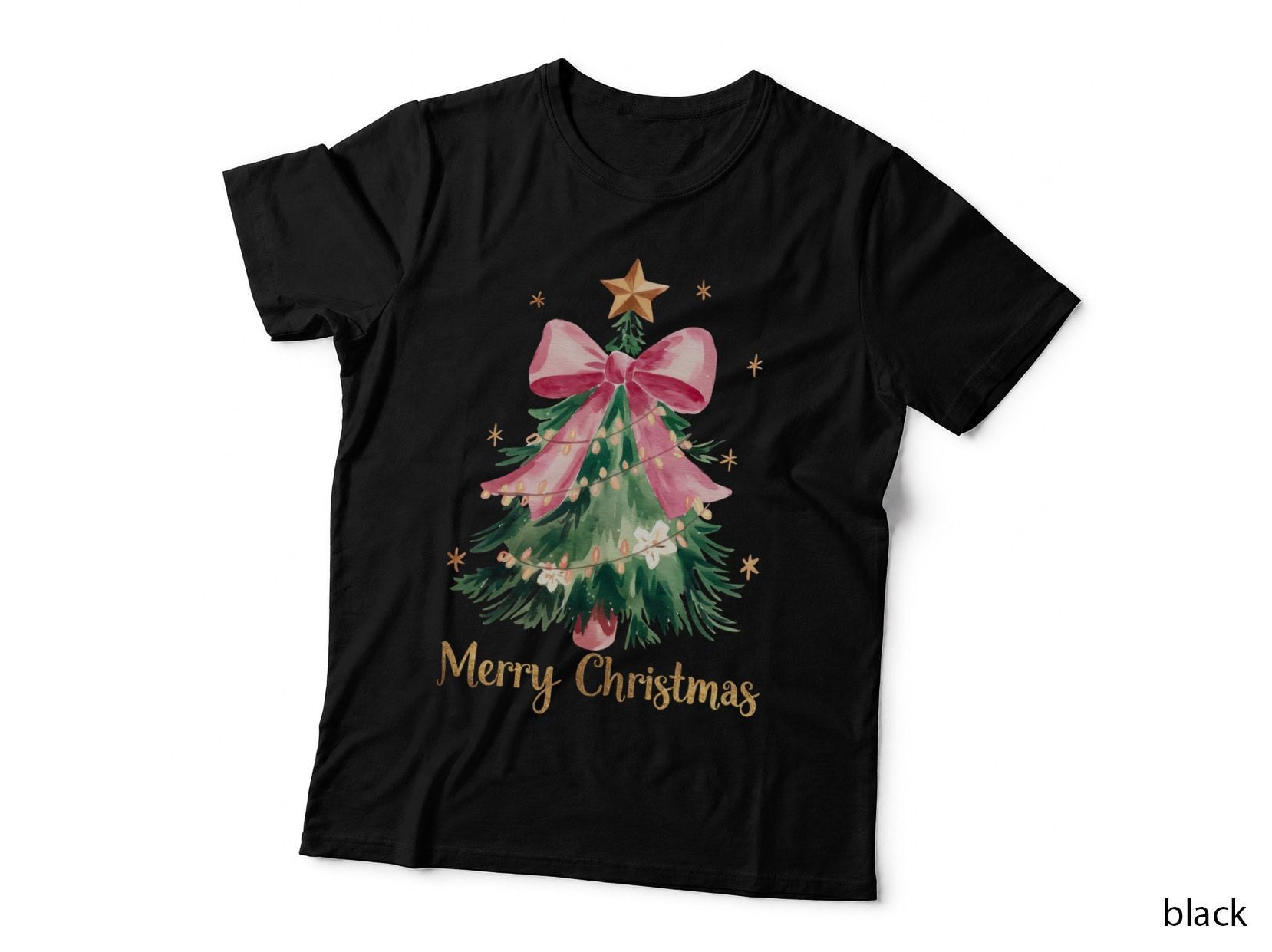 Festive Red Bow with Stars Christmas T-Shirt, Christmas Graphic Tee