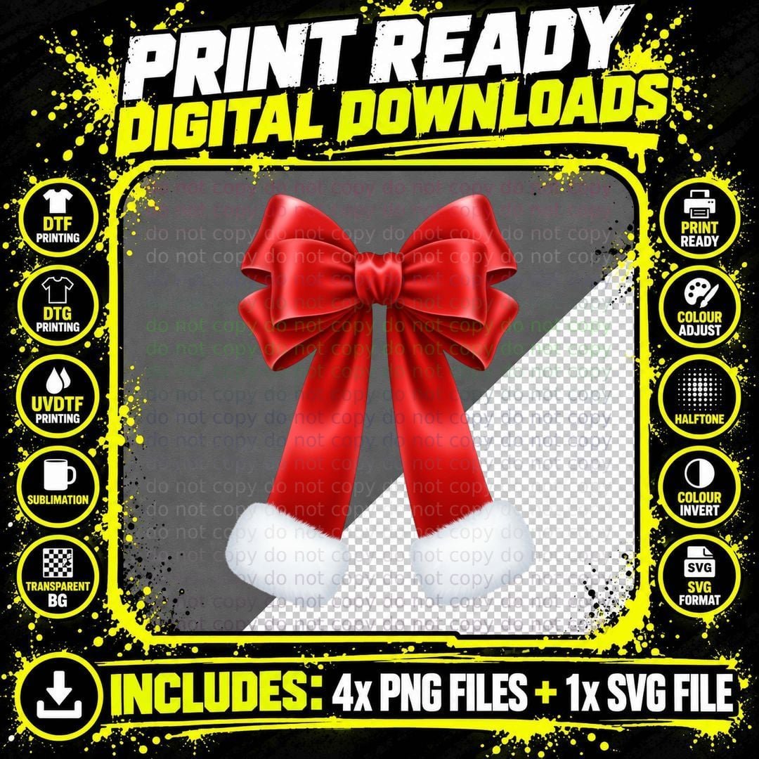 Festive Red Bow with White Trim Christmas Coquette Png SVG Digital Bundle