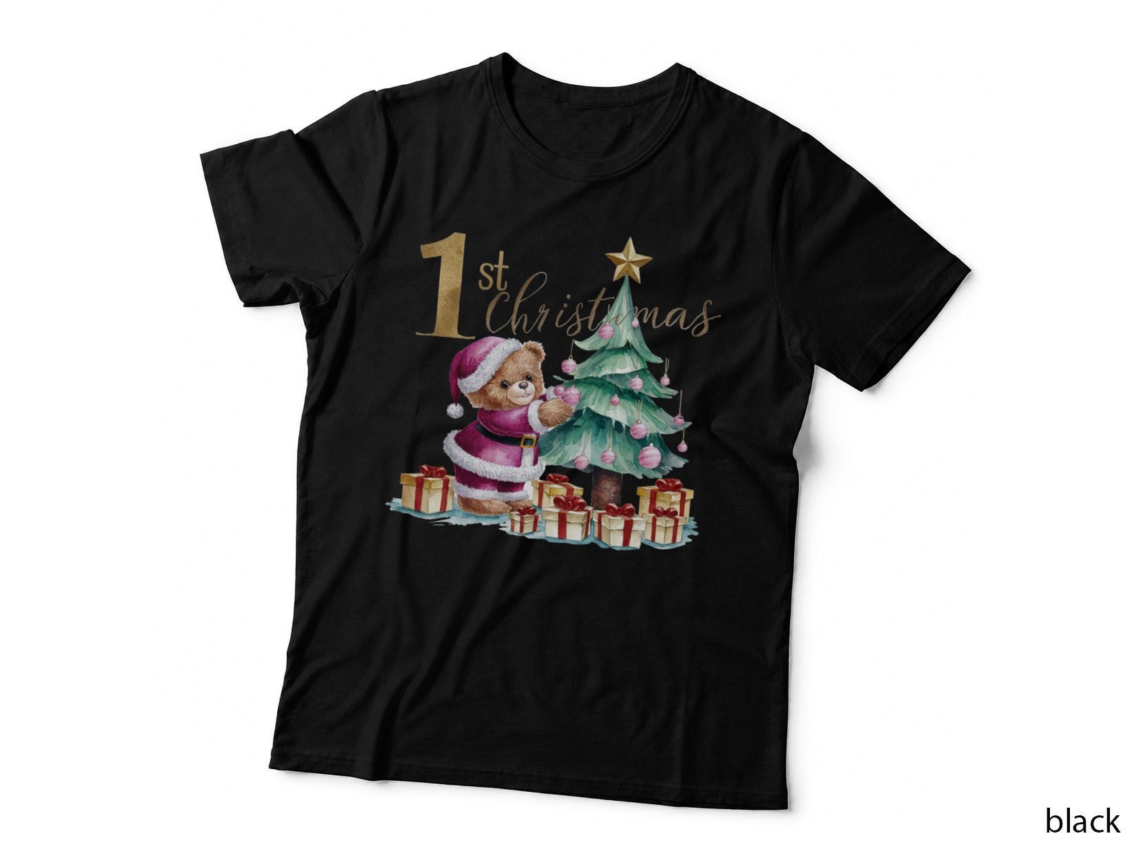 Festive Red Glitter Bow with White Trim Christmas T-Shirt