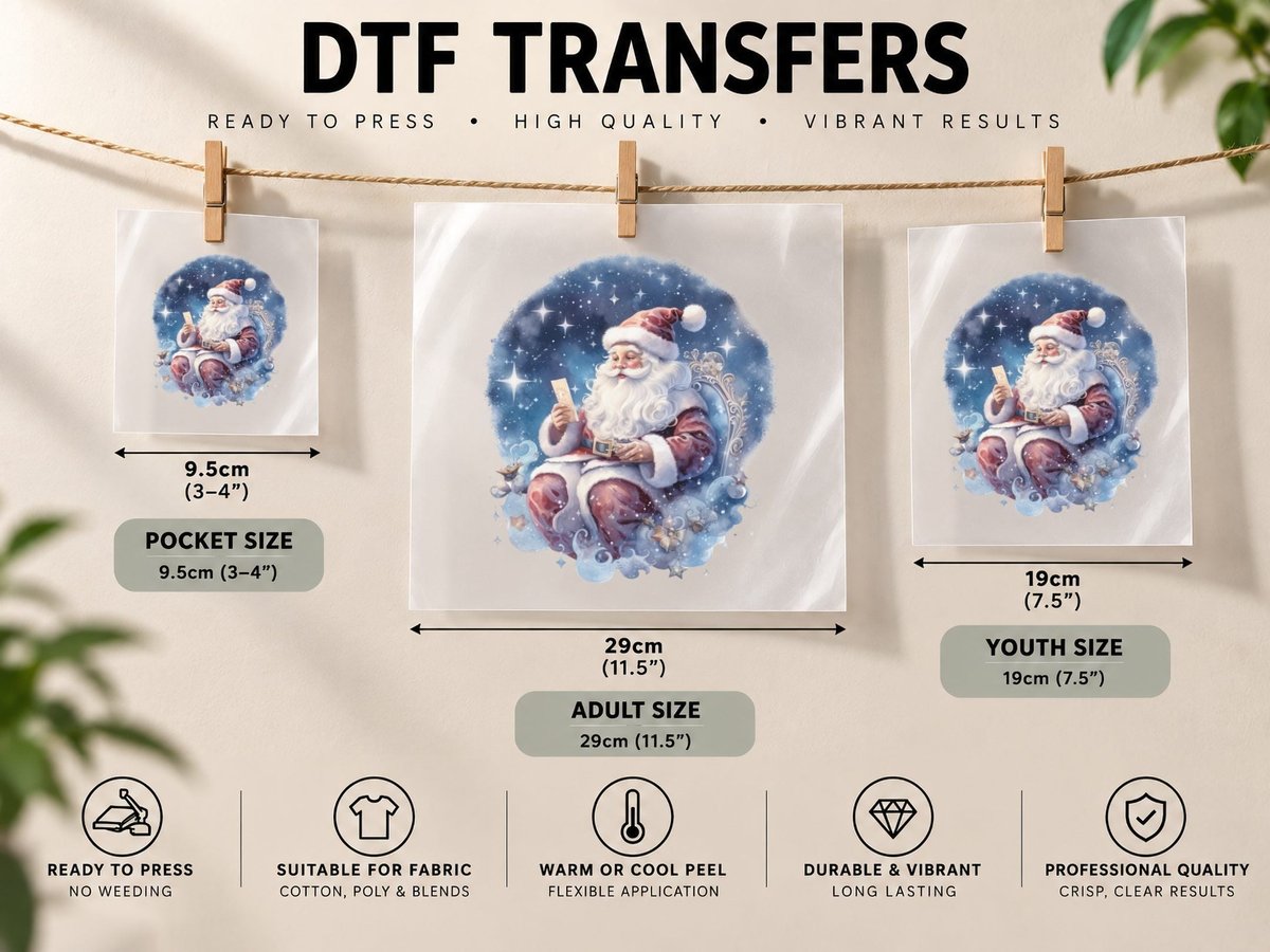 Festive Santa in Starry Sky Winter, Winter Graphic DTF Transfer Iron On