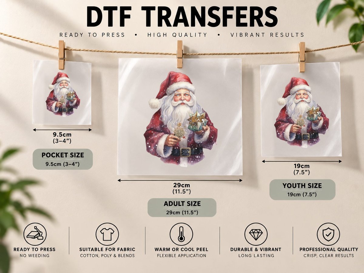 Festive Santa with Ornaments Winter, Winter Graphic DTF Transfer Iron On