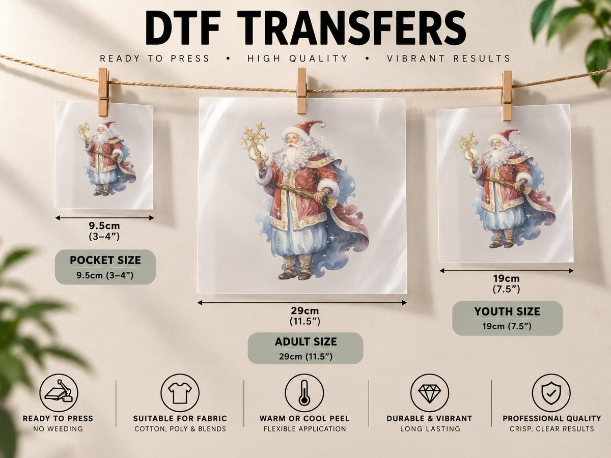 Festive Santa with Staff Winter, Winter Graphic DTF Transfer Iron On
