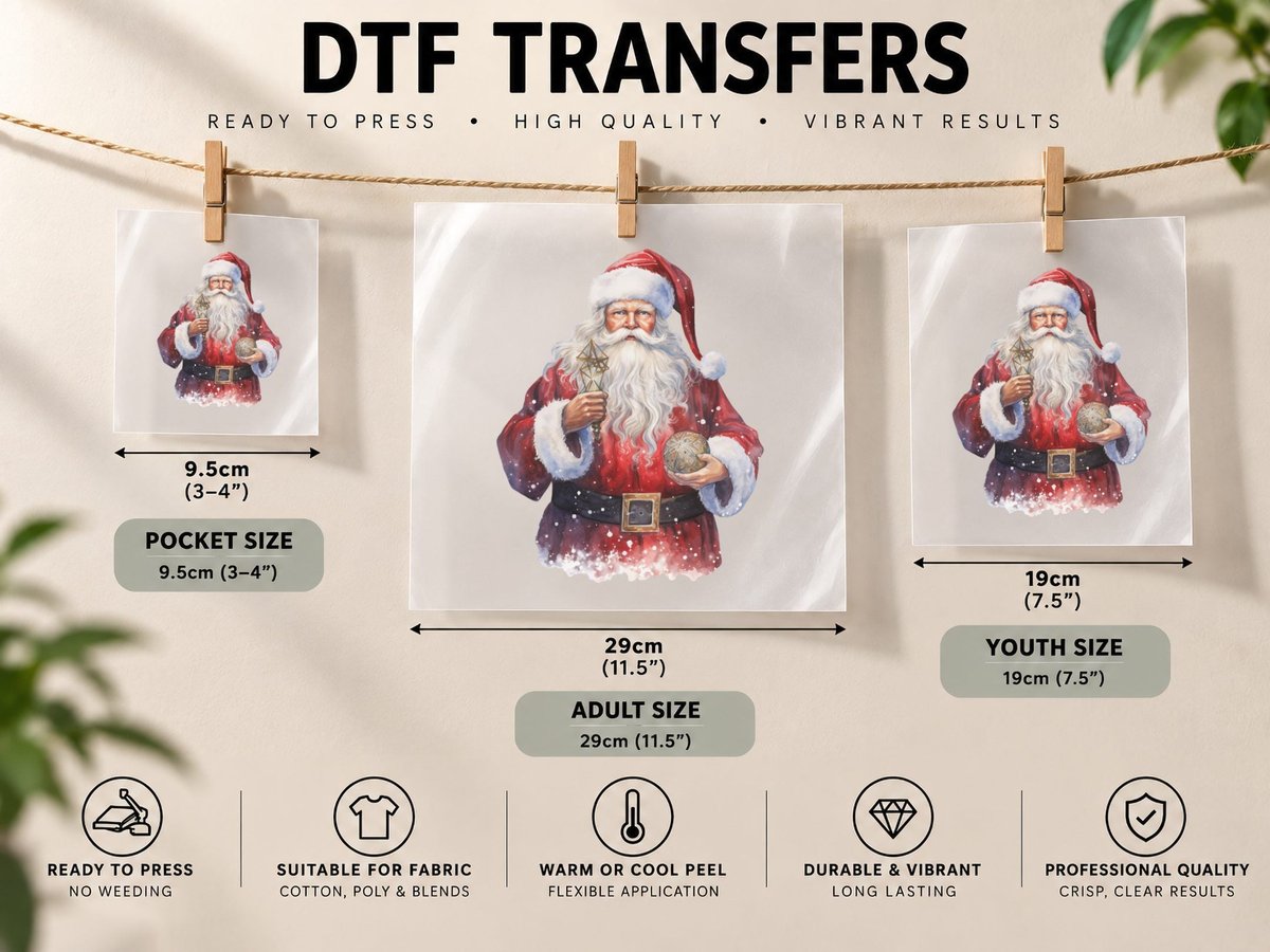 Festive Santa with Star and Sphere Winter, Winter Graphic DTF Transfer Iron On