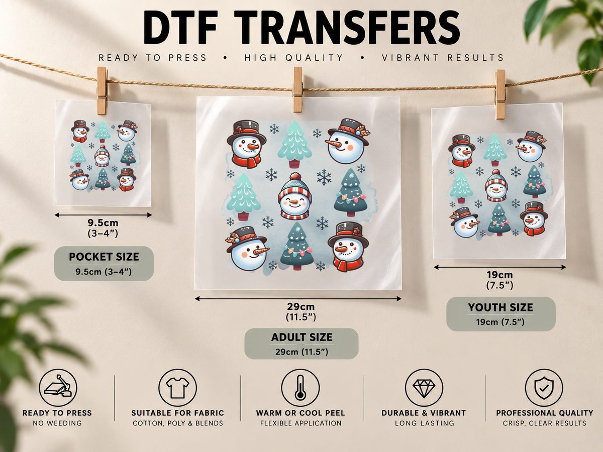 Festive Snowmen and Christmas Trees Winter, Winter Graphic DTF Transfer Iron On