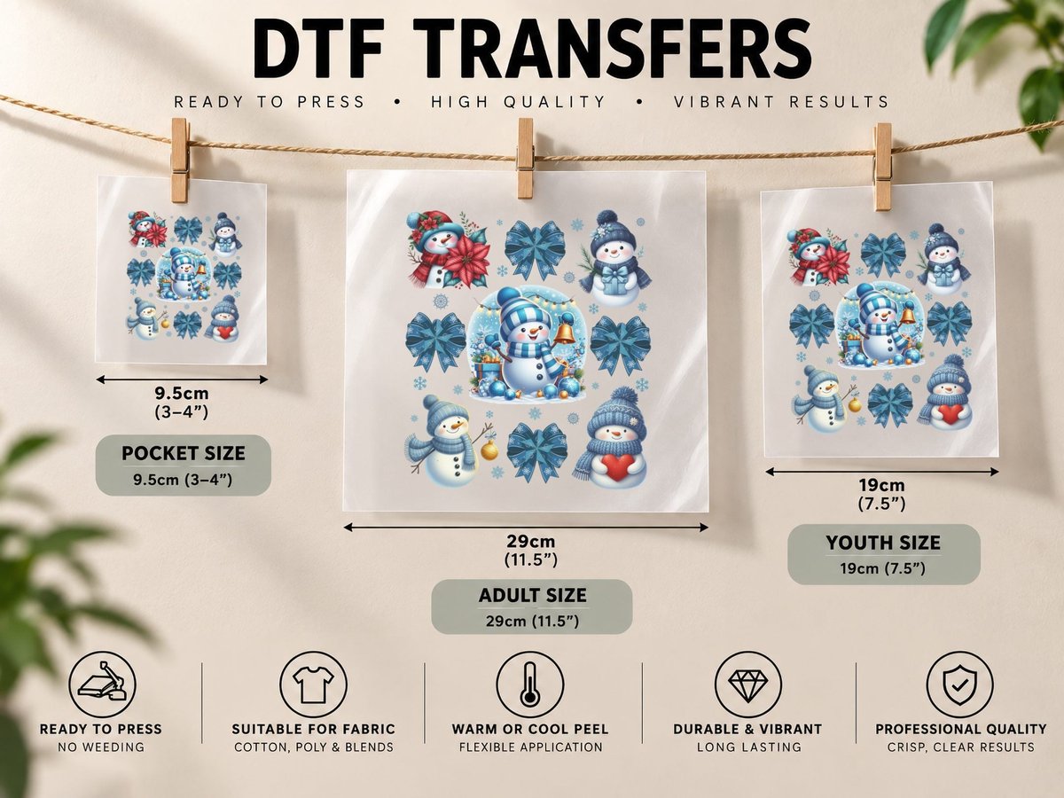 Festive Snowmen with Bows and Gifts Winter, Winter Graphic DTF Transfer Iron On
