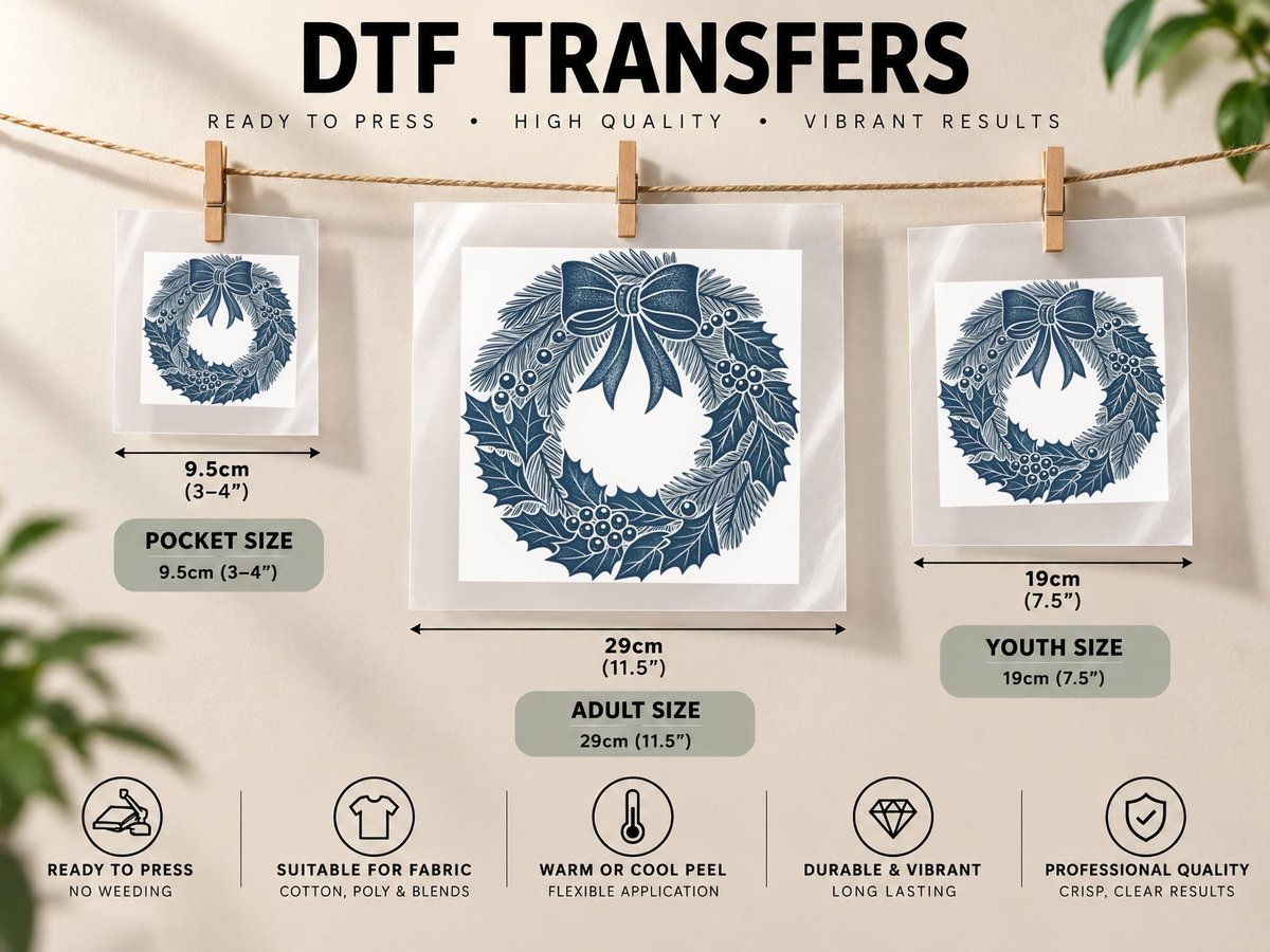 Festive Wreath with Berries and Bow Winter, Winter Graphic DTF Transfer Iron On