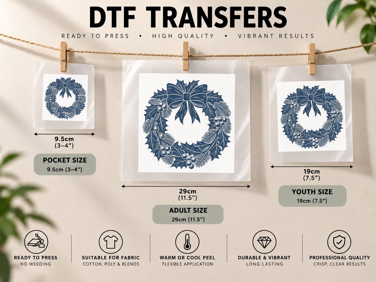 Festive Wreath with Bow Winter, Winter Graphic, Cute Winter DTF Transfer Iron On