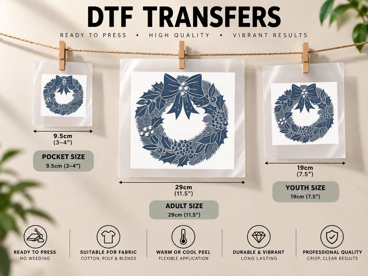 Festive Wreath with Bow Winter, Winter Graphic DTF Transfer Iron On