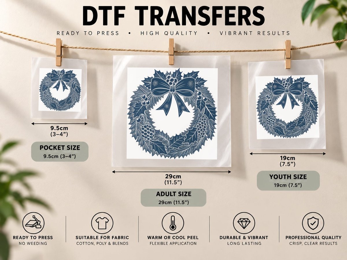 Festive Wreath with Bow Winter, Winter Graphic DTF Transfer Iron On