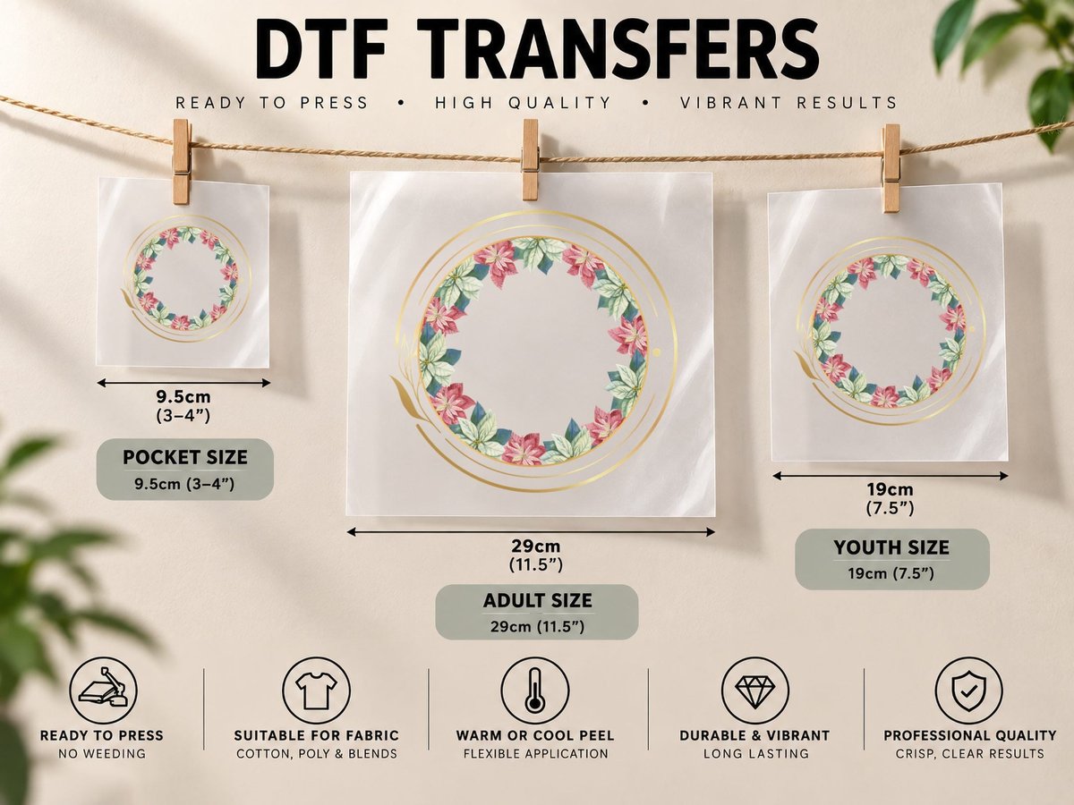 Festive Wreath with Poinsettias Watercolor Floral Wreath DTF Transfer Iron On