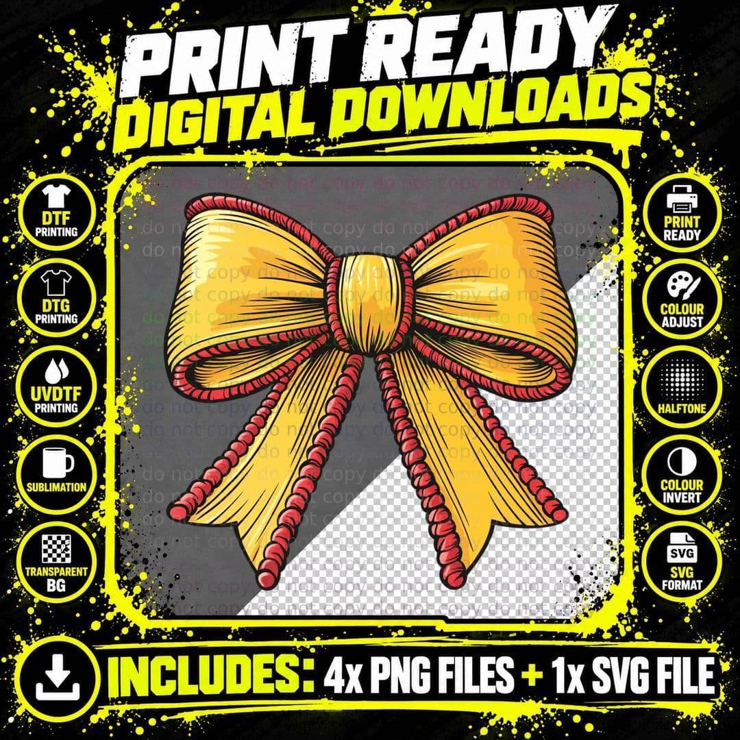 Festive Yellow Bow with Red Trim Softball T-Shirt Png SVG Digital Bundle